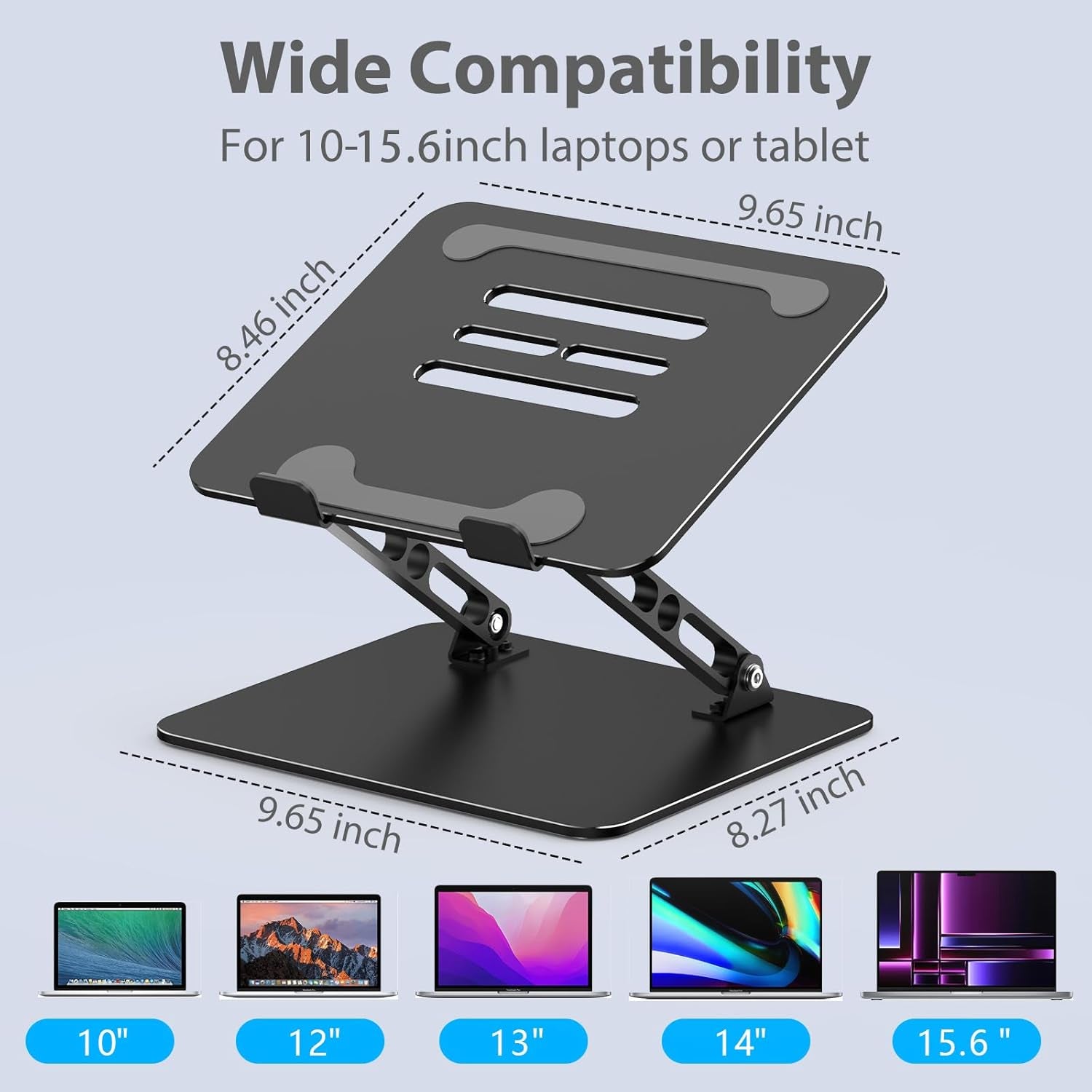 Adjustable Laptop Stand for Desk, Metal Foldable Laptop Riser, Portable Laptop Holder, Ventilated Cooling Computer Notebook Stand Compatible with 10-15.6” Laptops