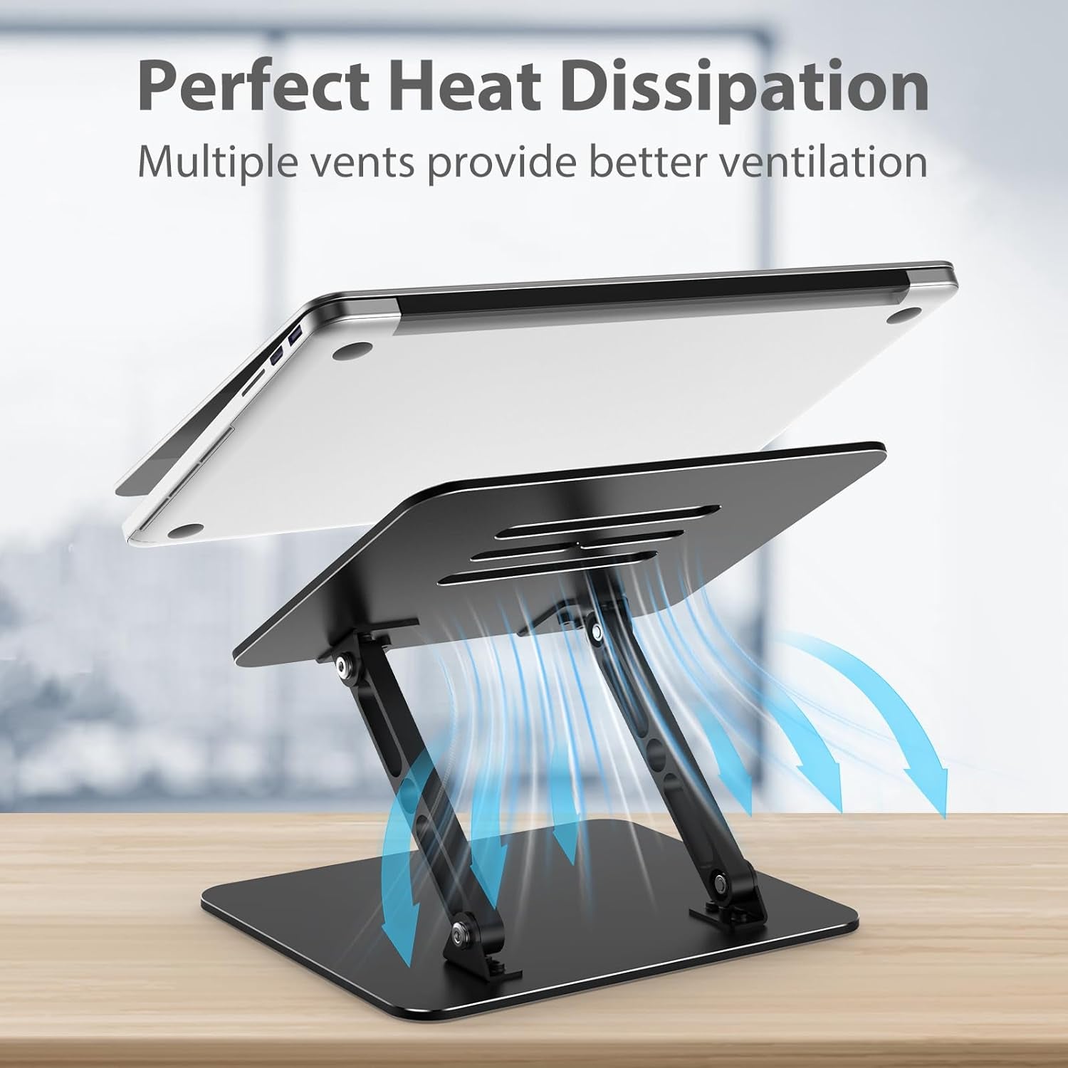 Adjustable Laptop Stand for Desk, Metal Foldable Laptop Riser, Portable Laptop Holder, Ventilated Cooling Computer Notebook Stand Compatible with 10-15.6” Laptops