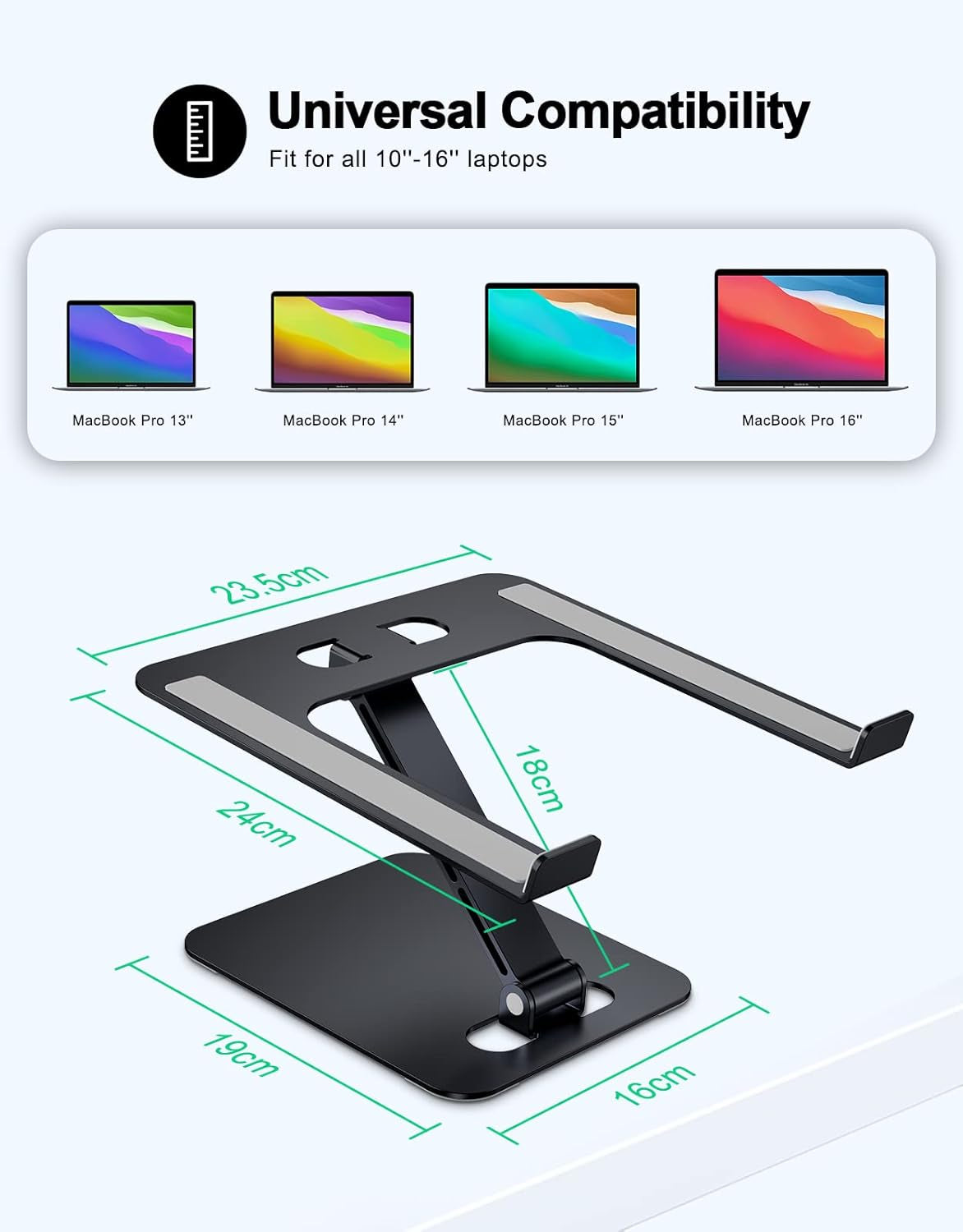 Laptop Stand for Desk, Ergonomic Adjustable Foldable Computer Stand with Heat-Vent, Aluminium Alloy Laptop Riser Compatible with Macbook Air, Pro, Dell XPS, Samsung, 10”-16"